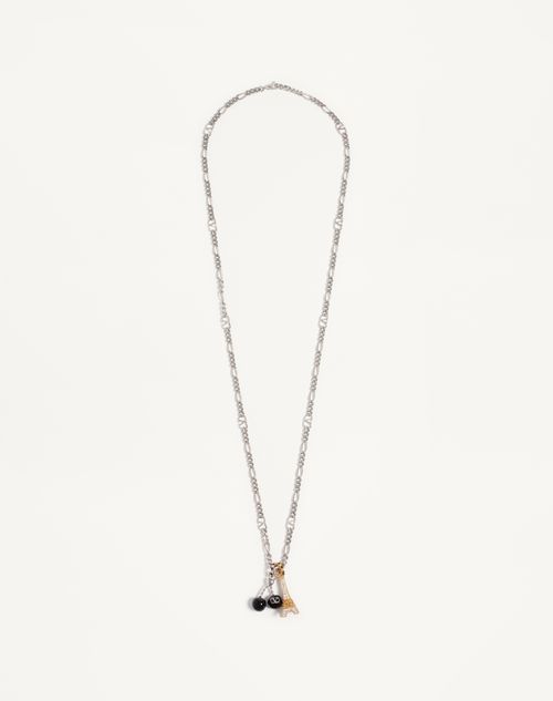 Valentino Garavani - Chez Valentino Necklace In Metal, Enamel And Swarovski® Crystals - Palladium - Man - Jewelry